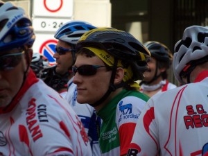 Simone alla partenza della granfondo di Reggio Emilia